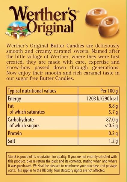 Werther's Original Sugar-Free Butter Caramel Candies, Gluten-Free & Vegetarian, 42 g Box (Pack of 20) 4
