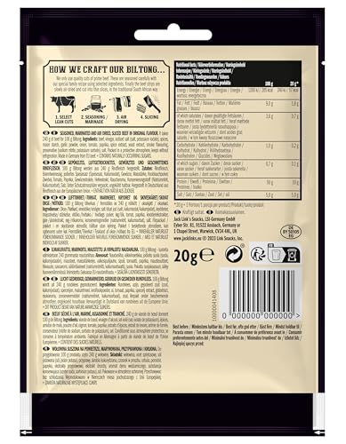 Jack Link's Biltong Jerky Original - Pack of 12 x 20g, Gluten Free High Protein Beef Snack 8