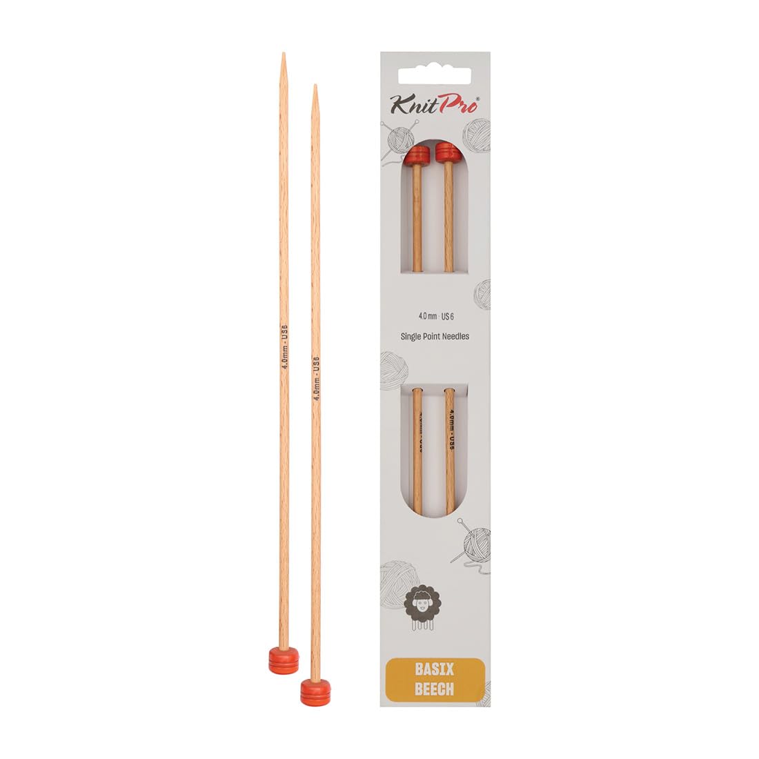 KNITPRO Basix Single Pointed Knitting Needles - 4.00mm x 25 cm, Beech Wood | Beginner Friendly