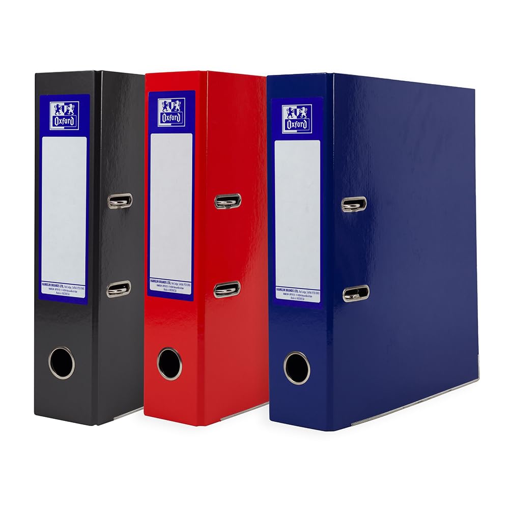 Oxford A4 Lever Arch File - 70mm Spine, 560 Sheet Capacity | Pack of 3 Assorted Colours