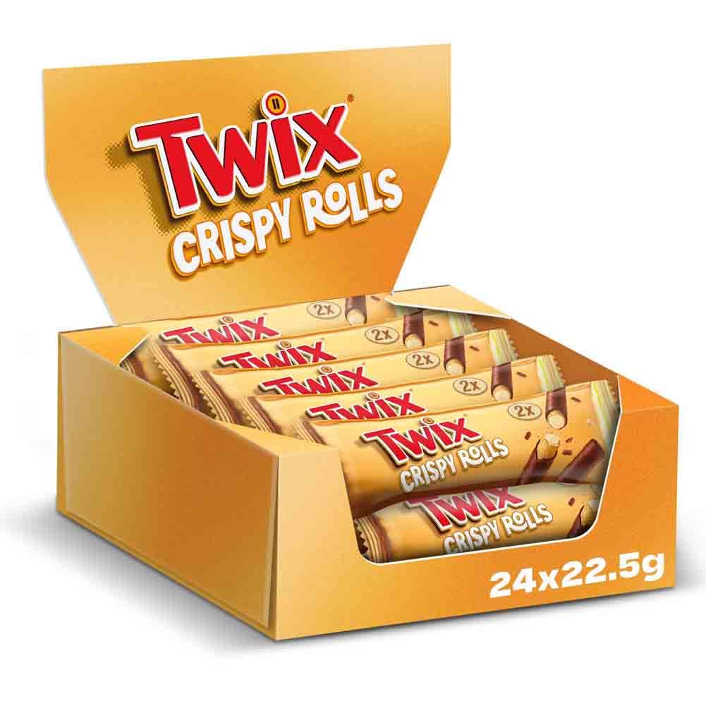 Twix Crispy Rolls, Snackriegel mit Milchschokolade, Karamell und Keksen, 24 x 22,5 g