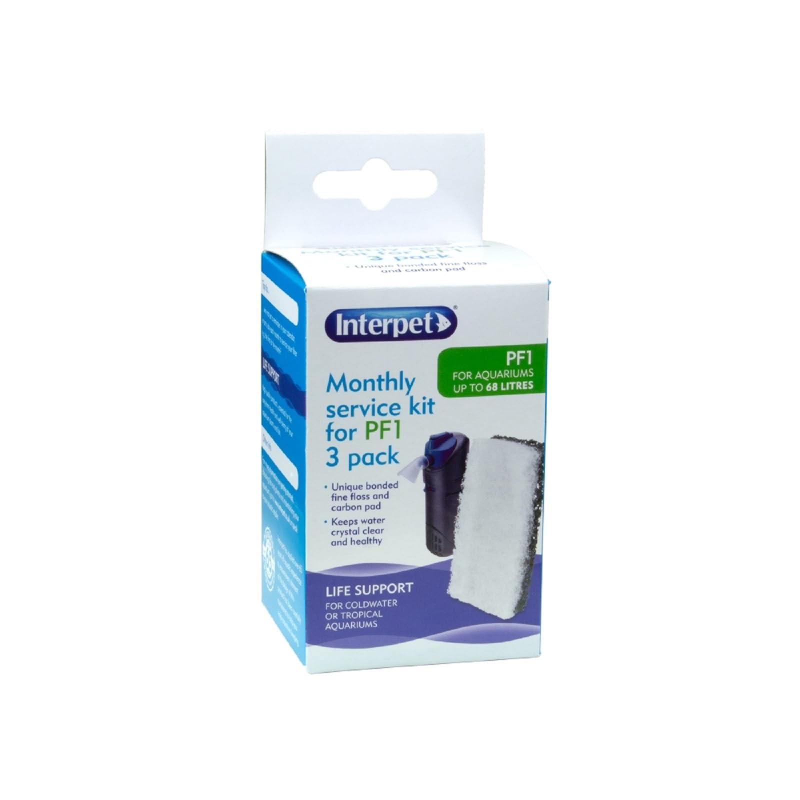 Interpet Monthly Service Kit for PF1 Aquarium Power Filter - Carbon & Floss Replacement (3 Count)
