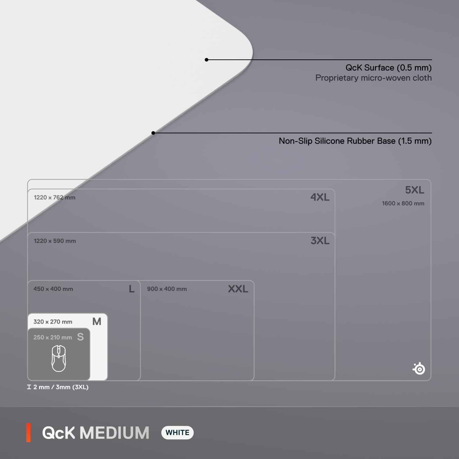 SteelSeries QcK Medium Gaming Mousepad - White - Non-Slip Rubber Base 4