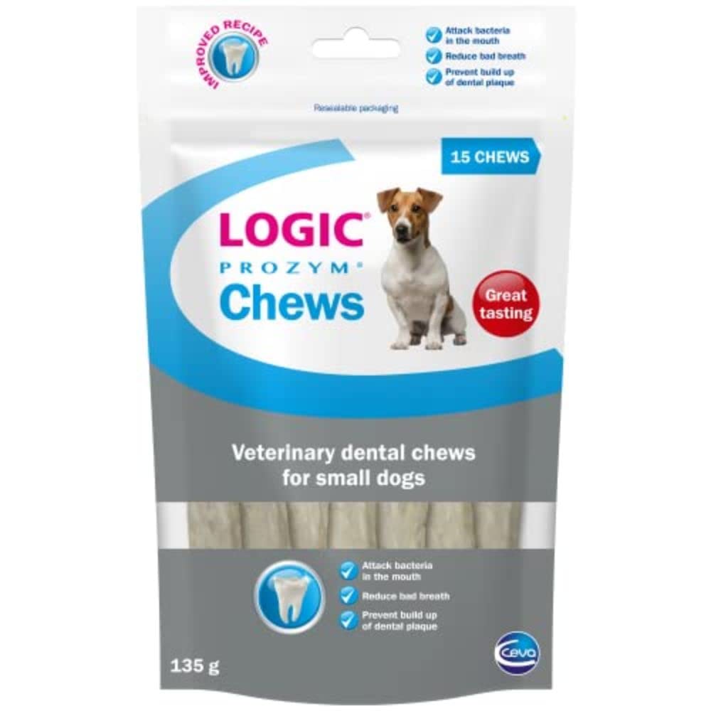 Logic Prozym Dental Sticks for Small Dogs & Puppies - Beef Flavor, Low Calorie | 15 Chews