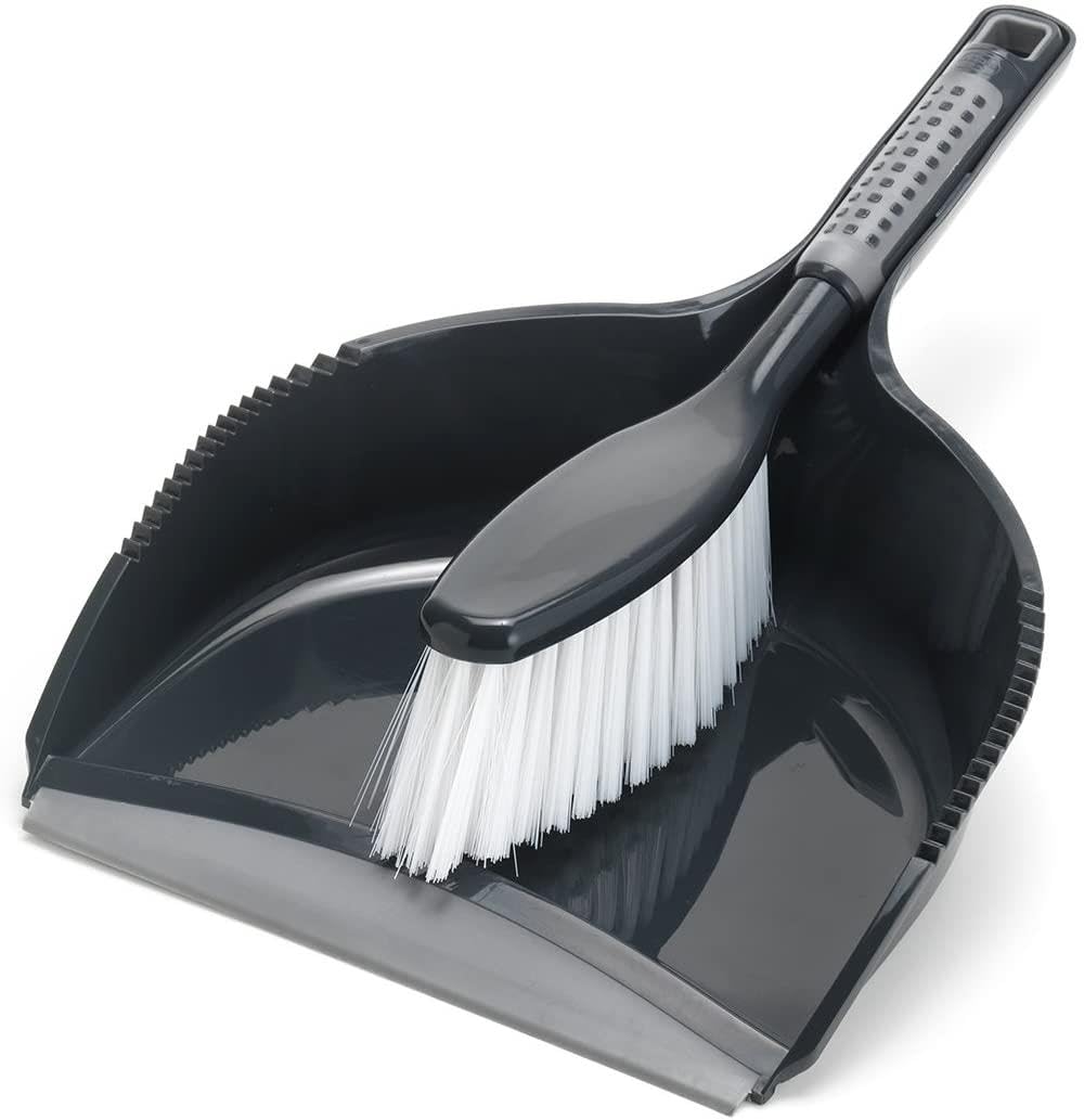 Addis ComfiGrip Dustpan and Brush Set with Rubber Lip, Metallic Graphite