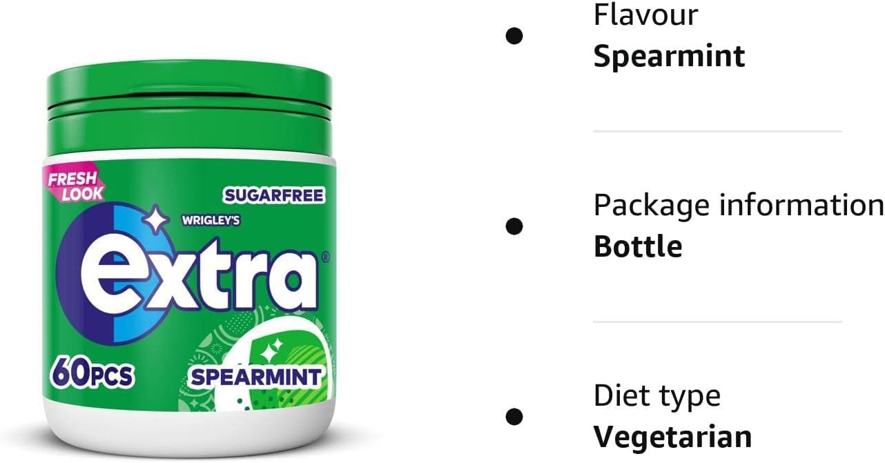 Extra - Spearmint Sugar-Free Chewing Gum Bottle, 60 Pieces 2