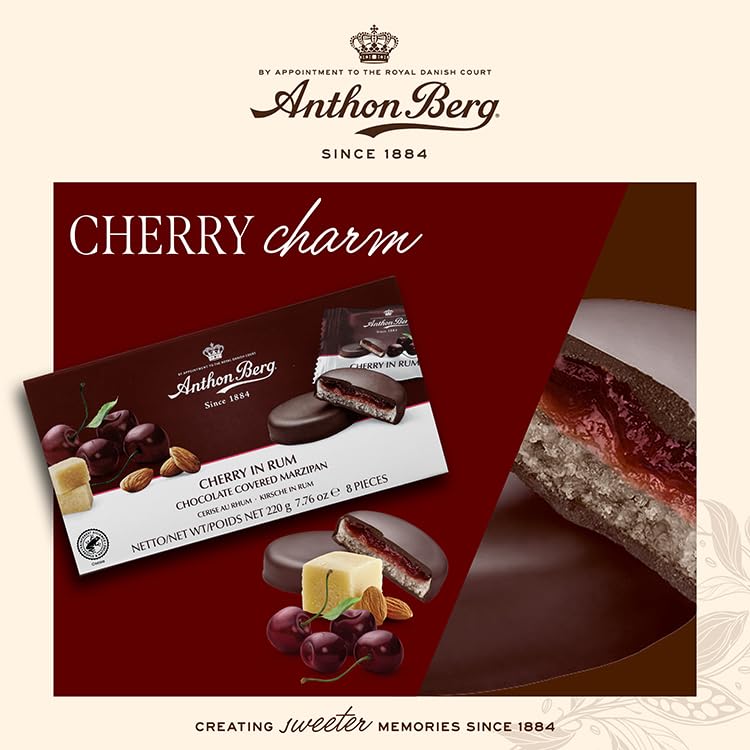 Anthon Berg Dark Chocolate Covered Marzipan Treats - Cherry in Rum 220g
