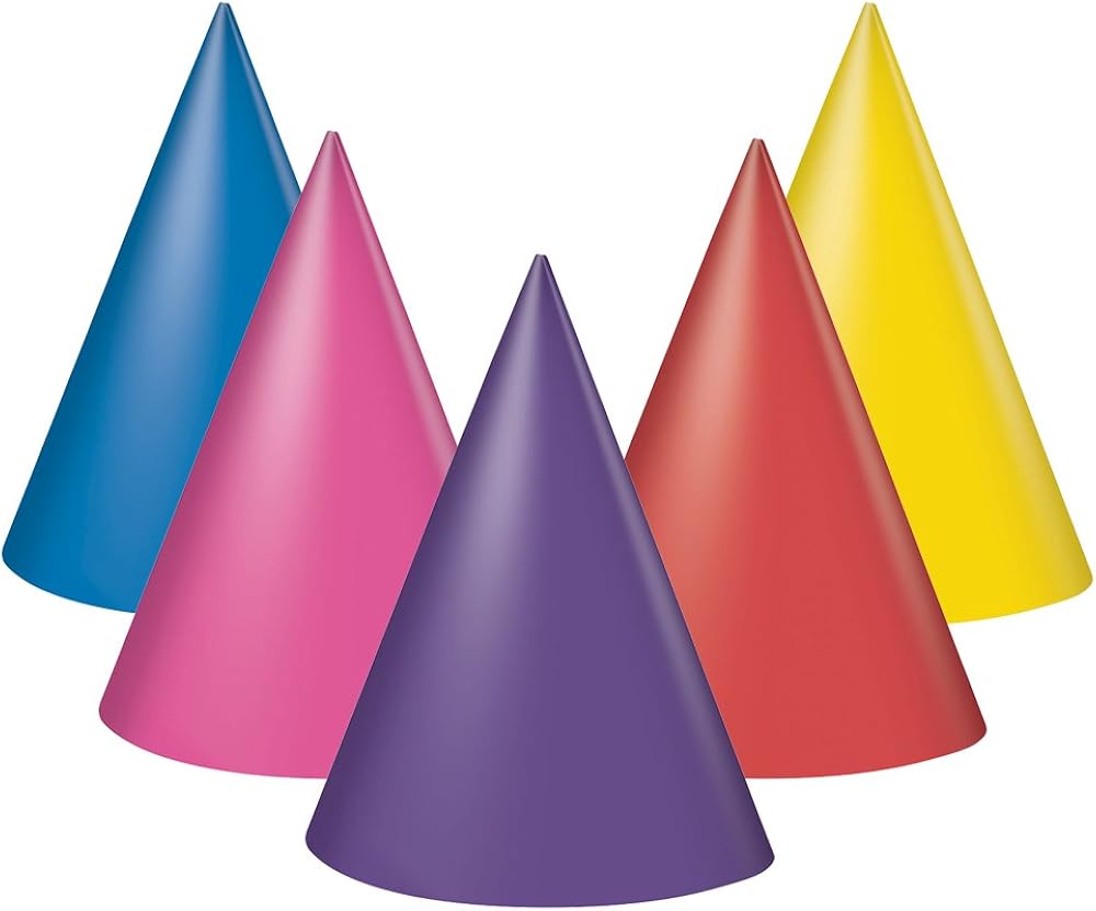 8x Paper Party Hats - Assorted Colors for Birthday, New Year & Celebration Events