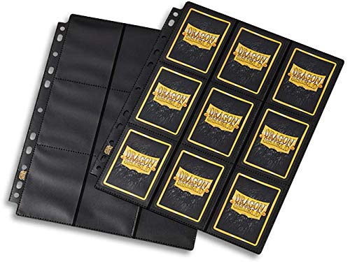 Dragon Shield 18-Pocket Sideloading Binder Pages - 50 Pack, Frosted Non-Glare Black Backing