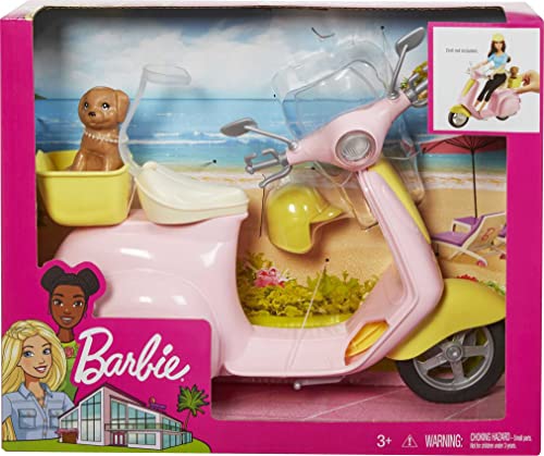 Barbie FRP56 Estate Mo-Ped Motorbike per bambola, scooter rosa, veicolo