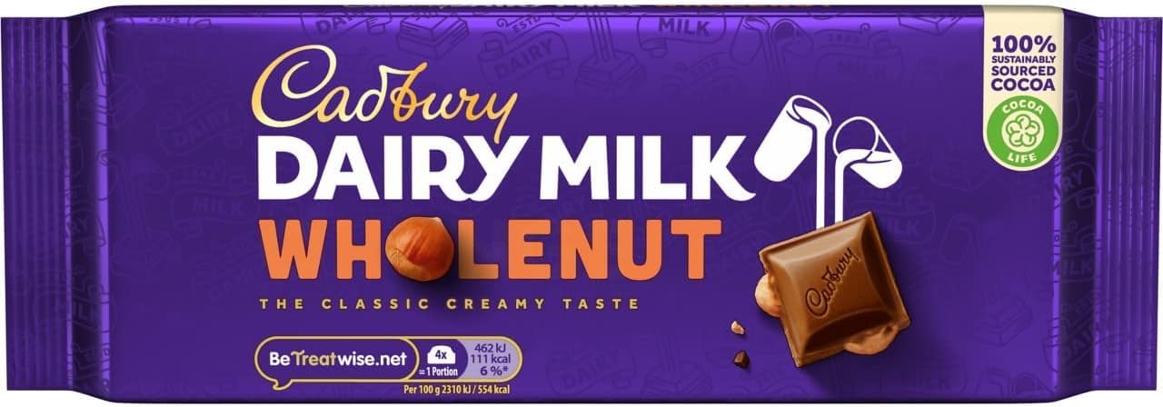 Cadbury Dairy Milk Whole Nut Bar – 180 g Schokoriegel mit ganzen Haselnüssen