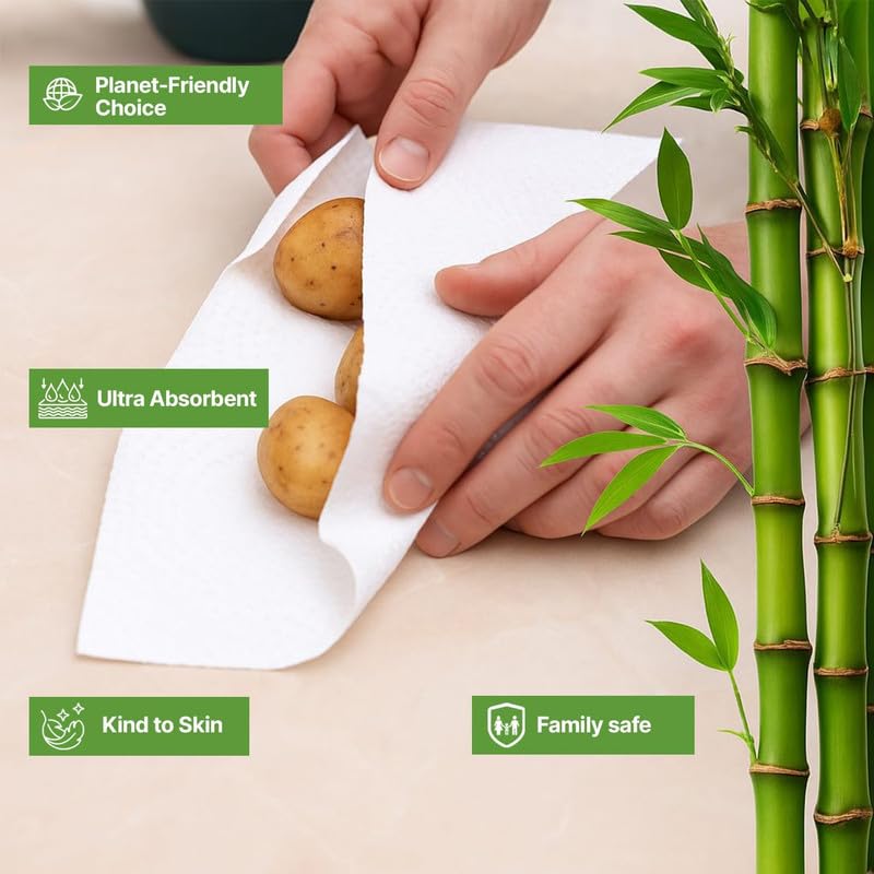 CareBee Kitchen Roll - 2 Ply Strong & Absorbent Bamboo Paper Towels | 6 Pack 3