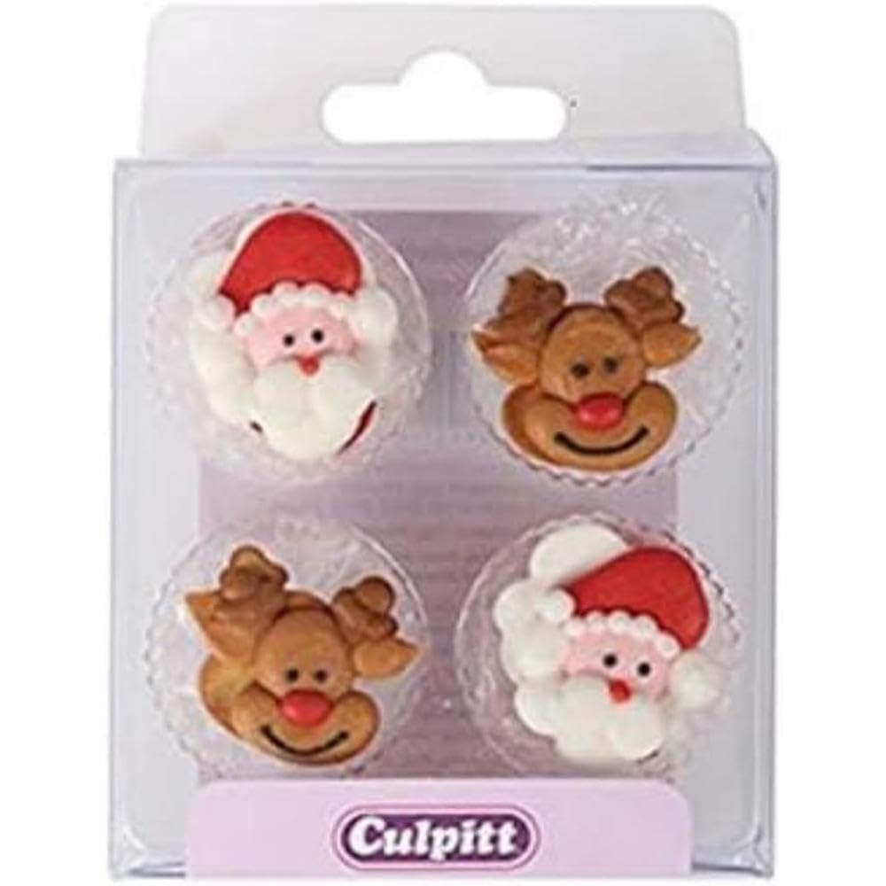 Culpitt - Santa & Rudolph Sugar Pipings Edible Royal Icing Cake Toppers Pack of 12 2