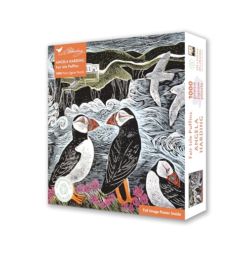 Flame Tree Adult Sustainable Jigsaw Puzzle - Angela Harding Fair Isle Puffins, 1000-Piece