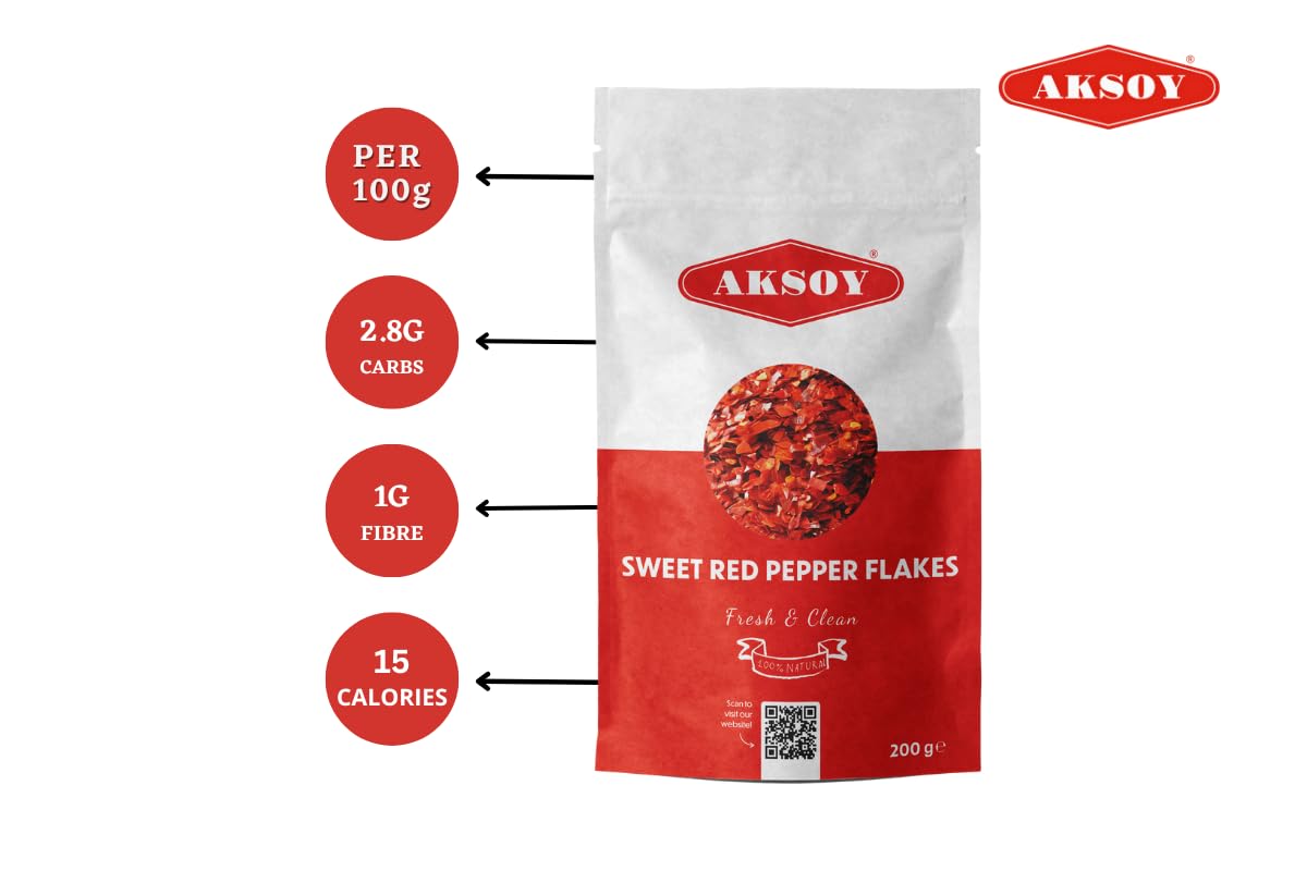 Aksoy Premium Turkish Sweet Red Pepper Flakes 200g - Mild & Sweet Flavor, Resealable Pack 3