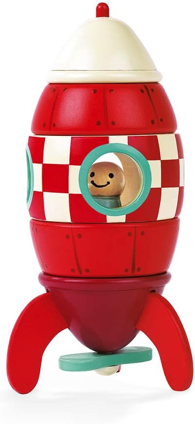 Janod Magnet Rocket Kit - Wooden Building Set for Toddlers 2-6 Years