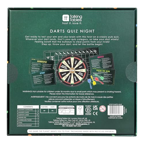 Talking Tables Magnetic Darts Quiz Night Pub Game - Trivia & Dartboard Hybrid 7