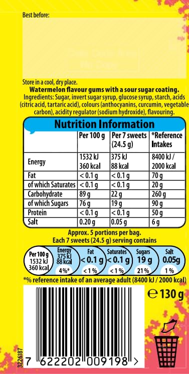 Sour Patch Kids Saure Süßigkeiten mit Wassermelonengeschmack – 90 g