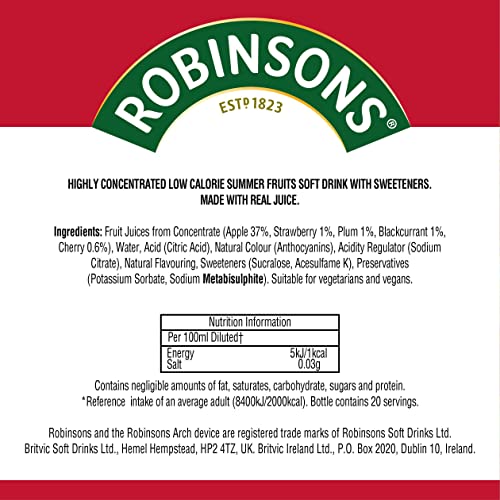 Robinsons Mini Summer Fruits Squash – Ohne Zuckerzusatz, kalorienarm, 66 ml Konzentrat für 20 Getränke 5