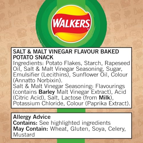 Walkers Baked Salt & Vinegar Crisps 32 x 37.5g - 50% Less Fat Snacks 8