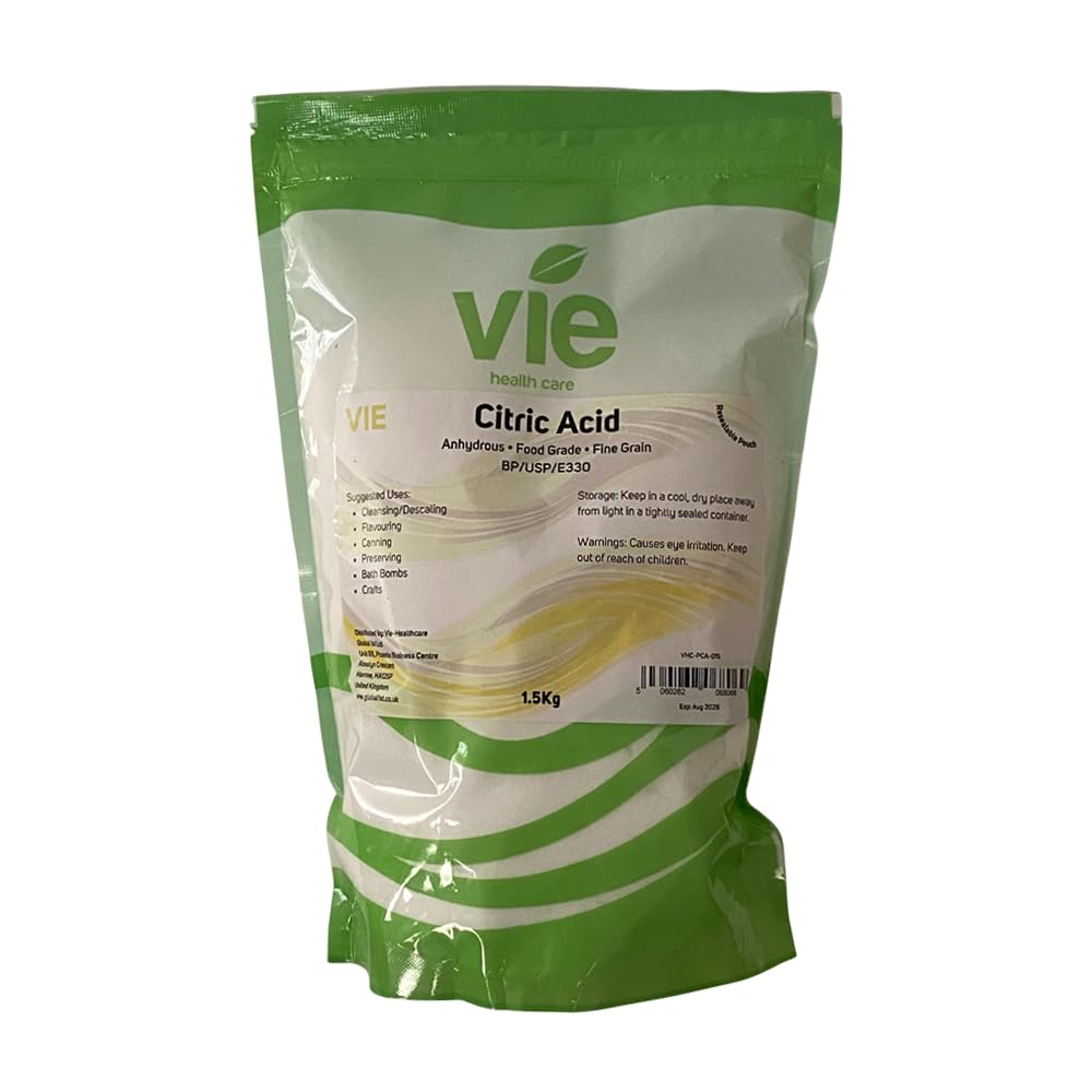 VIE Citric Acid - Pure Anhydrous Powder 1.8kg for Cleaning, Descaling & Home Use