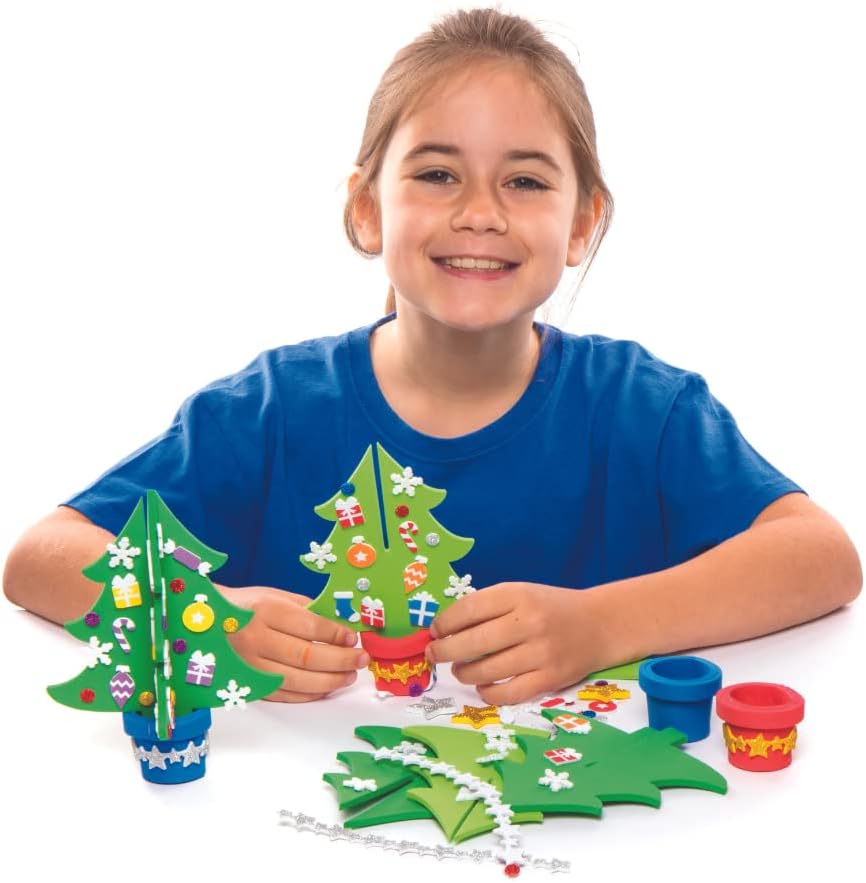 Baker Ross AX427 Christmas Tree Craft Kit - Pack of 4 Foam Decorations for Kids 5
