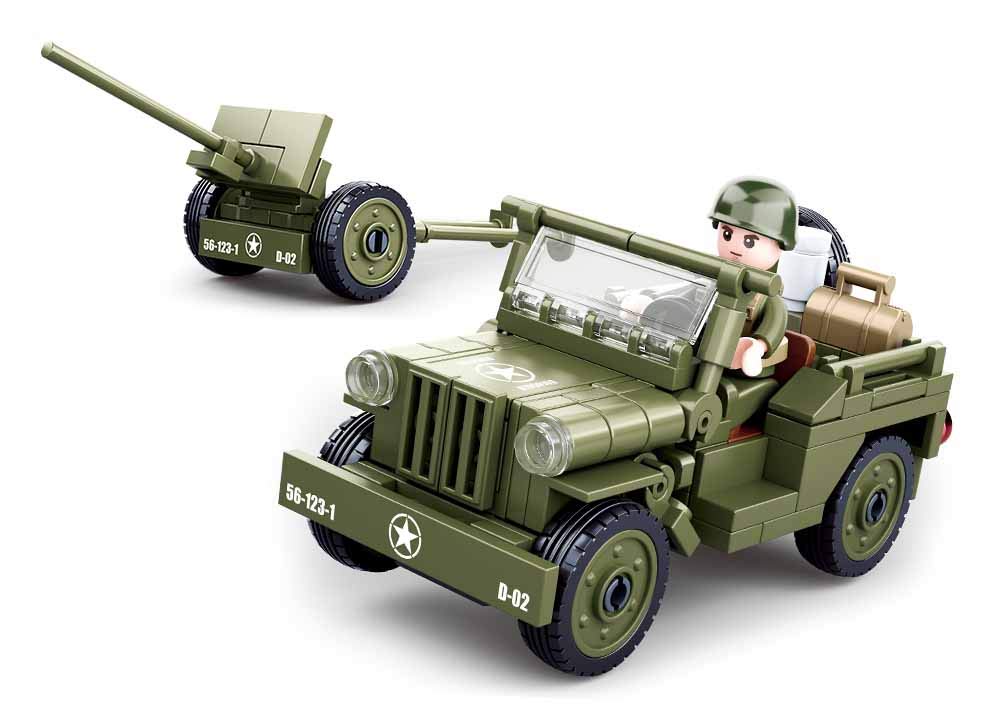Sluban WW2 Series - Allied Jeep with Artillery Cannon Building Set