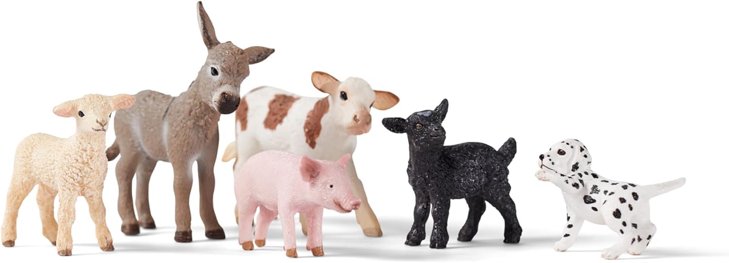 SCHLEICH Farm World - 6-Piece Baby Farm Animal Playset with Puppy, Lamb, Goat, Pig, Donkey Foal & Calf 9