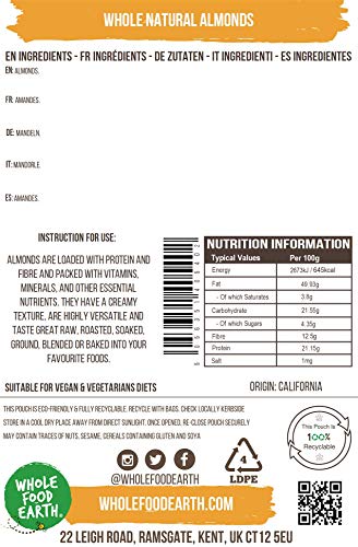 Wholefood Earth Ganze natürliche Mandeln 1 kg | Gentechnikfrei | Vegan | Ballaststoffreich 6