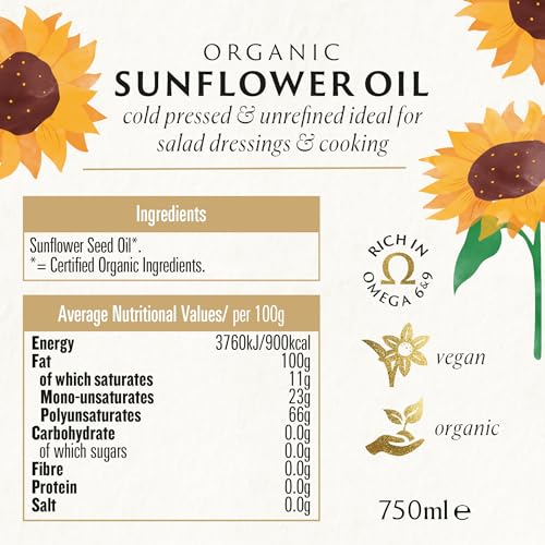 Biona Organic Sunflower Oil 750ml - Cold Pressed Unrefined - Great Taste Award Winner