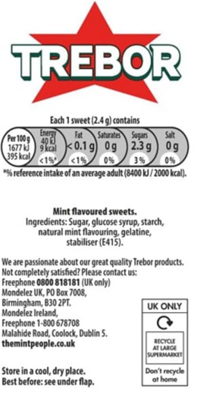 Trebor Extra Starke Pfefferminzbonbons, 4er-Pack Rollen, 146 g (12er-Pack) 6