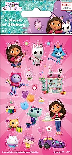 Gabby's Dollhouse Party Bag Stickers - 6 Sheets of Reusable, Colorful Stickers for Kids