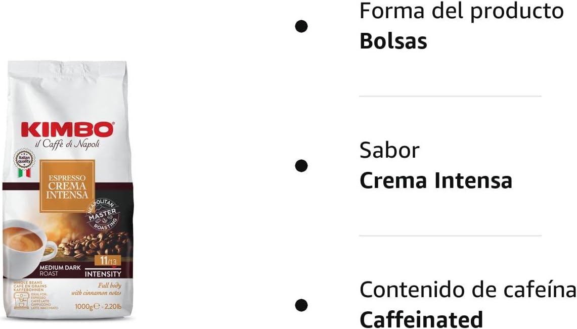 Kimbo Crema Intensa Whole Coffee Beans - Medium Roast, 1kg Bag