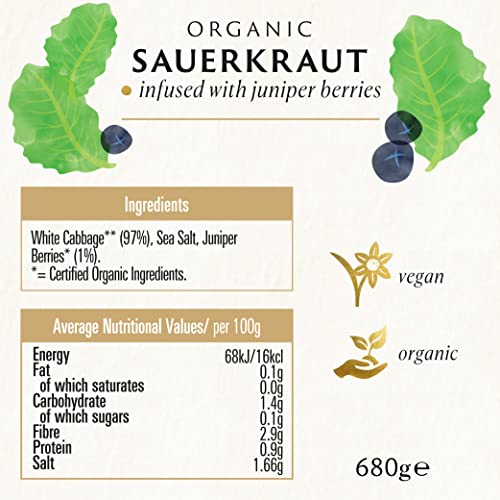 Biona Organic Sauerkraut 680g - Juniper Berries - Naturally Fermented 6