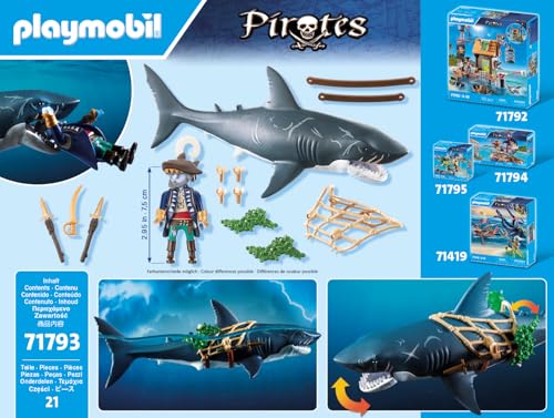 Playmobil Pirates Danger from Giant Shark Playset | Ages 4+ | Model 71793