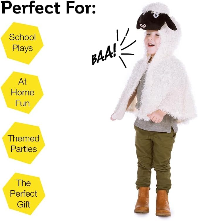 Sheep Cape Dress Up Costume - Soft Plush Hood with Velcro Fastening for Kids 3-7 Years 6
