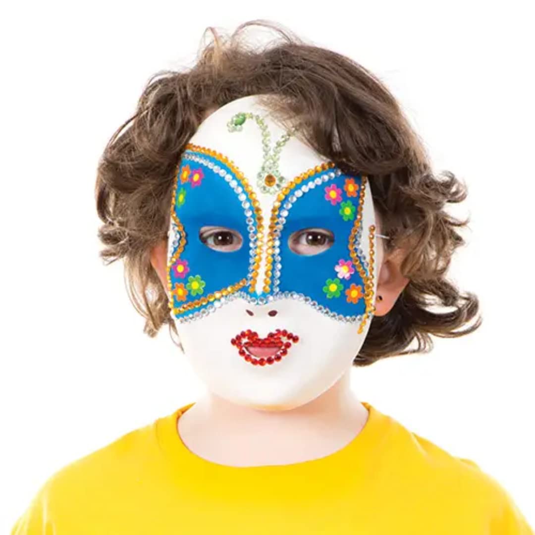 Baker Ross EK3083 Flocked Mask Kits - White, 18cm x 16cm, Pack of 8 | DIY Craft Accessory