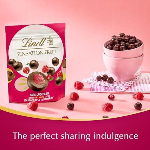 Lindt Fruit Sensation Raspberry and Cranberry Dark Chocolate Pouch 150g 4