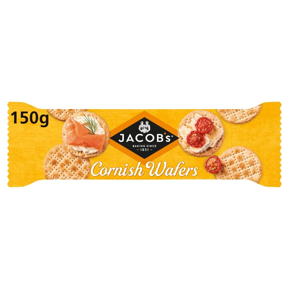 Jacob's Cornish Wafers Crackers, 150 g – Salty, Crispy, Low-Calorie Snack with Flaky Texture