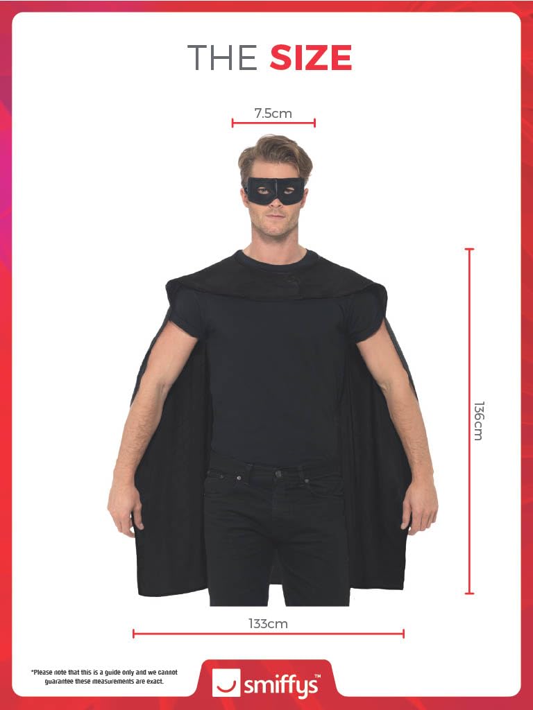 Smiffys Superhero Costume Accessory Set - Black Cape & Eyemask | One Size | Polyester 6