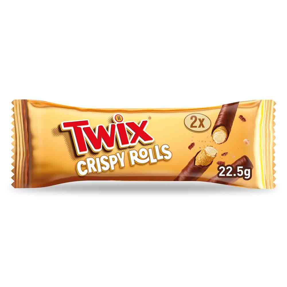 Twix Crispy Rolls, Snackriegel mit Milchschokolade, Karamell und Keksen, 24 x 22,5 g