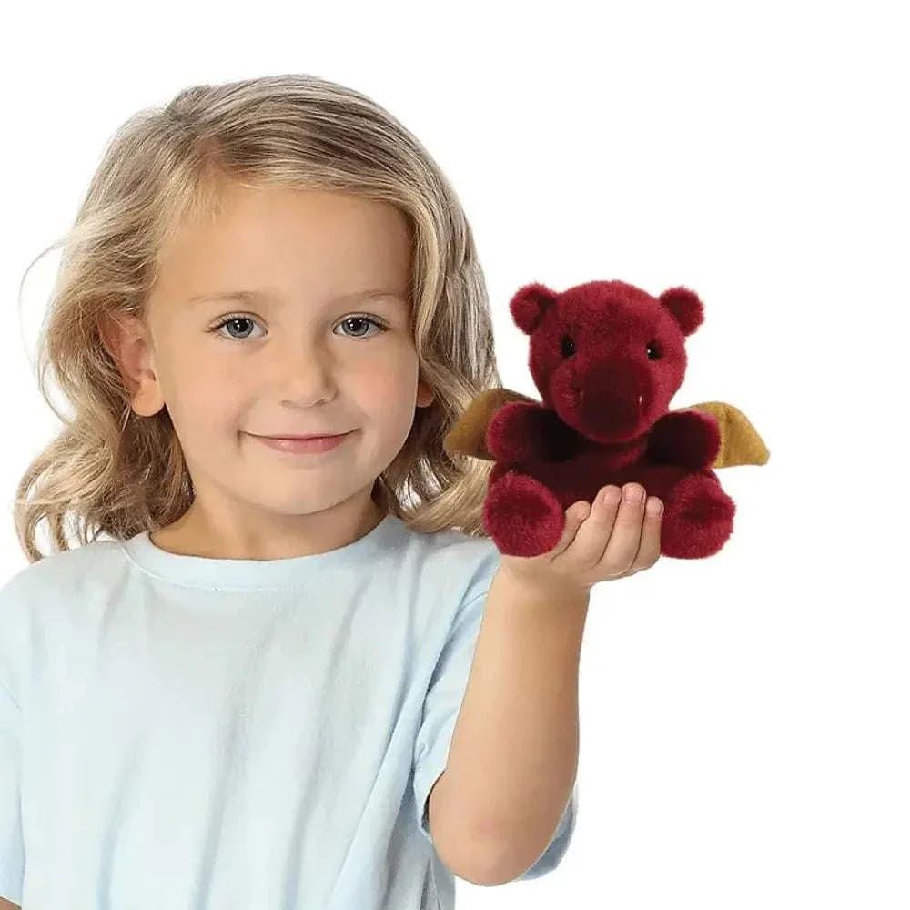 AURORA Palm Pals Aidan Dragon Stuffed Toy | Maroon Plush | 5In Size | Suitable from Birth 3