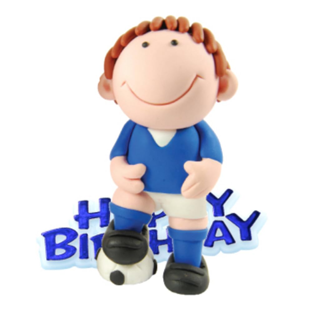 Anniversary House Football Cake Topper Keepsake Set, Blue Resin Birthday Cake Decorations, 2-Piece with Motto, CD102B