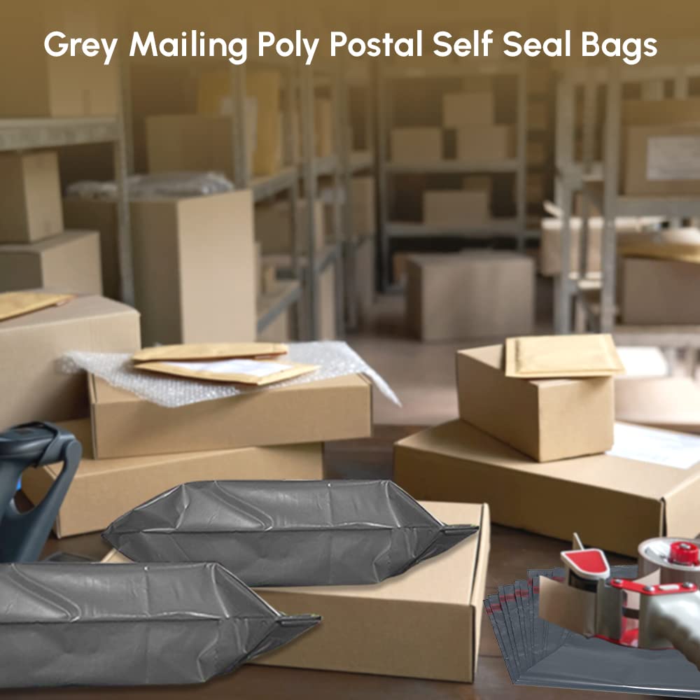 1ABOVE Grey Poly Postal Mailers - 50 Pack Self Seal Bags | 9x12 Inch | Water Resistant