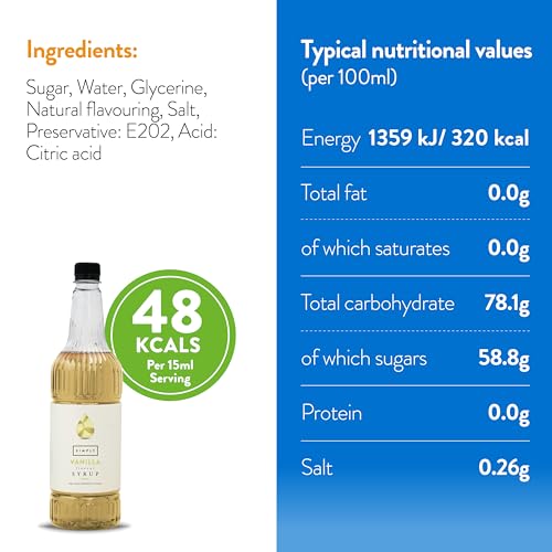 Simply – Vanillesirup, veganer und nussfreier aromatisierter Sirup für Kaffee, Cocktails und Backen (1 Liter) 5