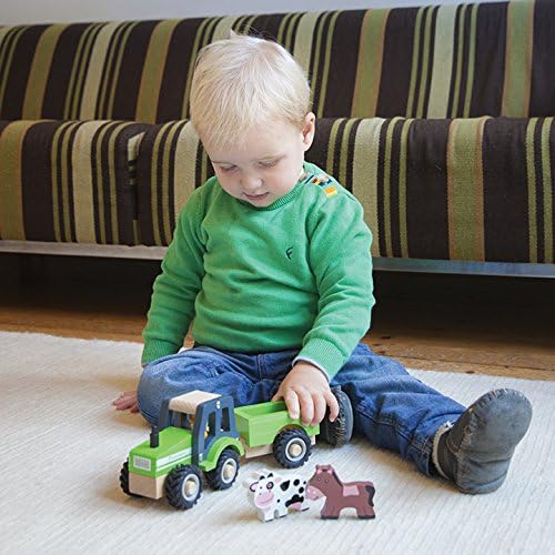 New Classic Toys 11941 Wooden Tractor with Trailer and Animals - Farm Playset for Toddlers 18 Months+