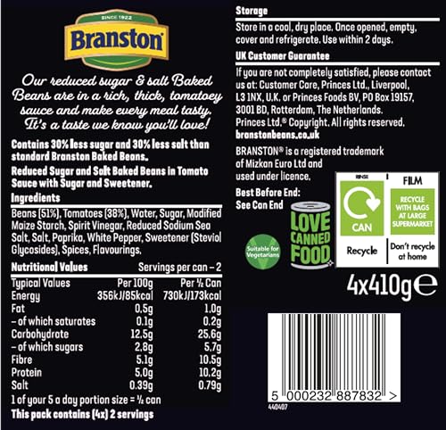 Branston Reduced Sugar and Salt Baked Beans - High Fibre, High Protein, Gluten Free 6