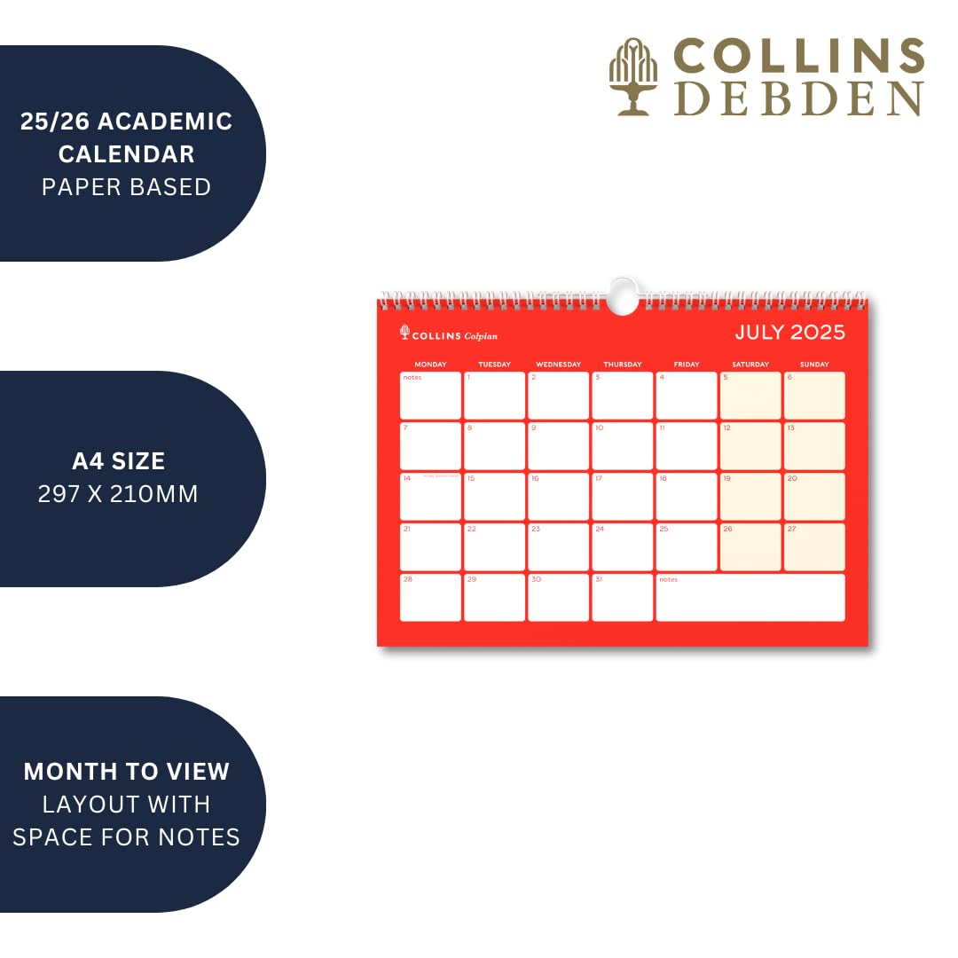 Collins Colplan Mid/Academic Year Memo Wall Planner | July 2025 - July 2026 | A4 Size 4