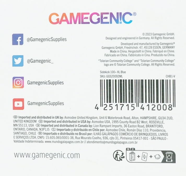 Gamegenic Sidekick 100+ XL Card Box - Holds 100 Double-Sleeved Cards, Blue 7