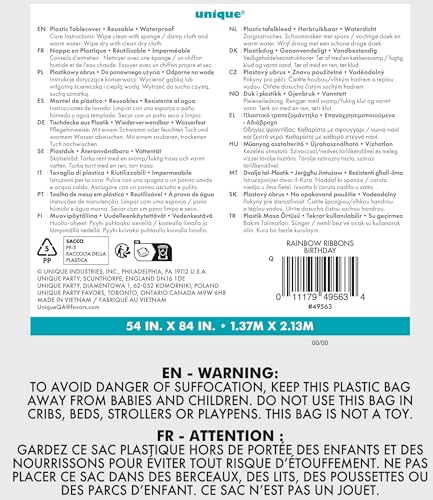 Plastic Rainbow Ribbons Birthday Tablecloth 7ft x 4.5ft - Rectangular Party Table Cover 5